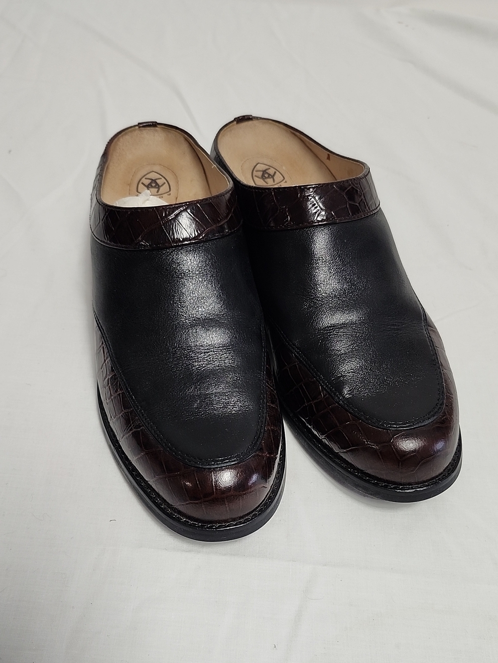 Ariat Black Leather Slip-On Loafers with Brown Croc Trim